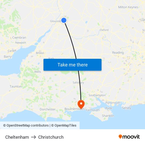 Cheltenham to Christchurch map