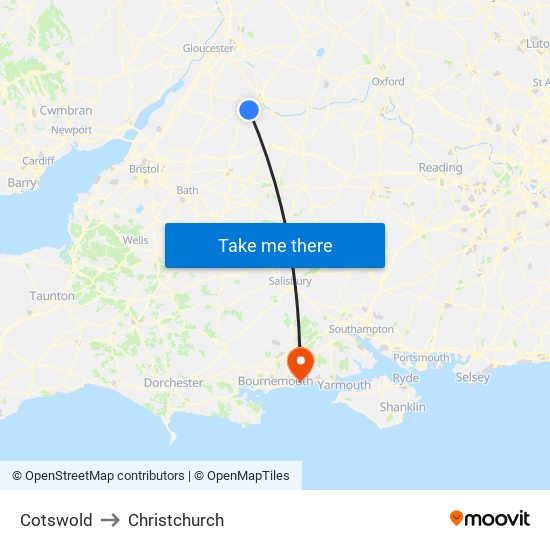 Cotswold to Christchurch map