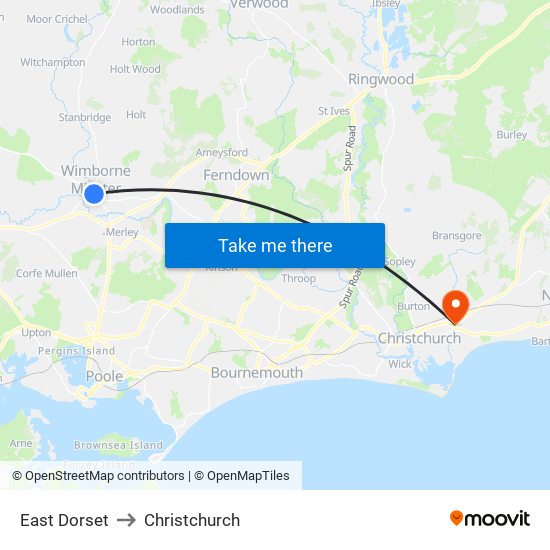 East Dorset to Christchurch map