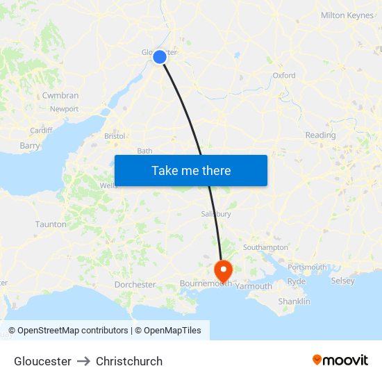 Gloucester to Christchurch map