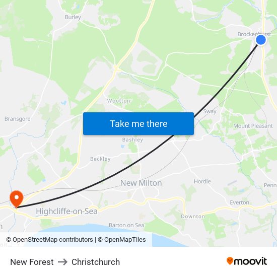 New Forest to Christchurch map