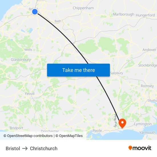 Bristol to Christchurch map