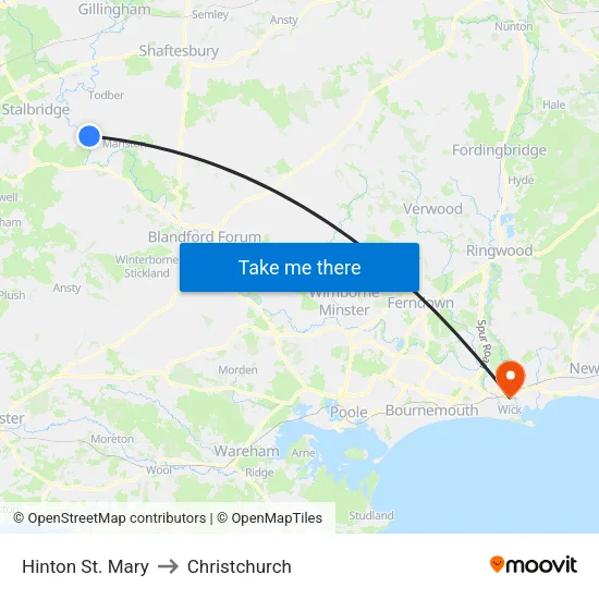 Hinton St. Mary to Christchurch map