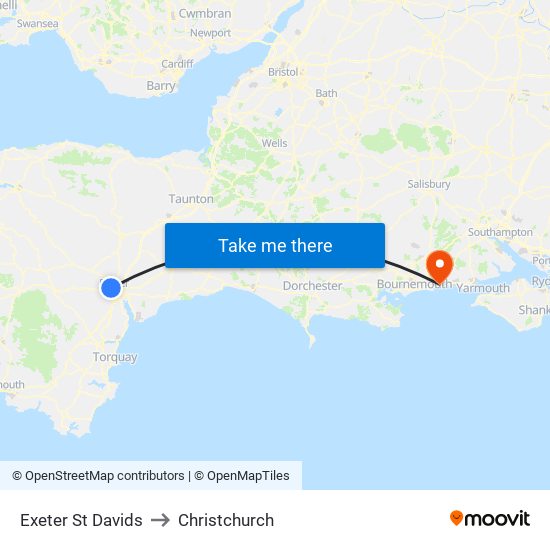 Exeter St Davids to Christchurch map