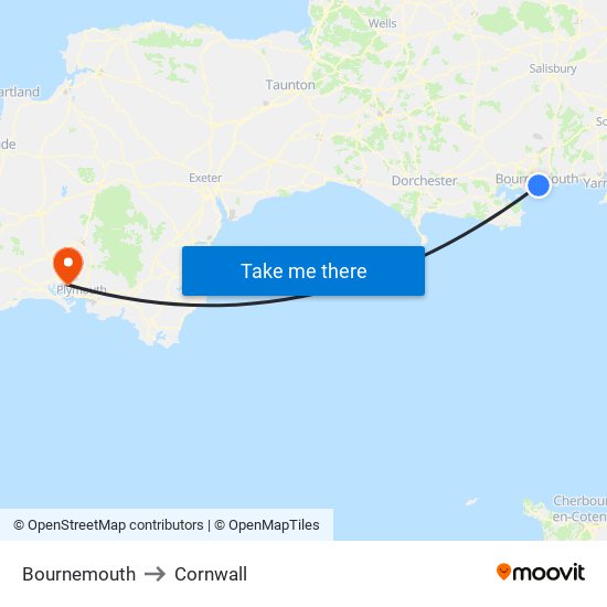 Bournemouth to Cornwall map