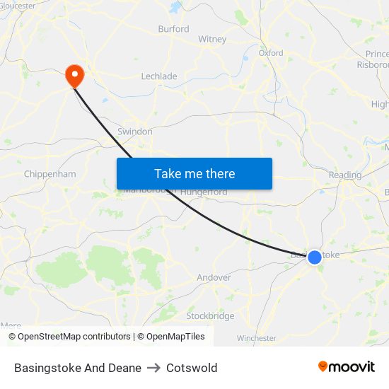 Basingstoke And Deane to Cotswold map