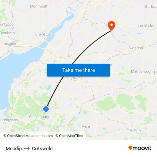 Mendip to Cotswold map