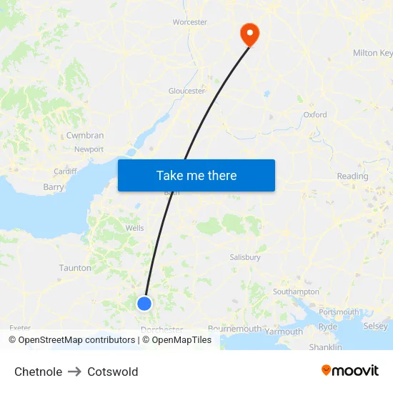 Chetnole to Cotswold map