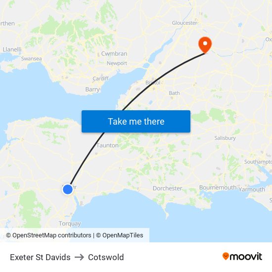 Exeter St Davids to Cotswold map