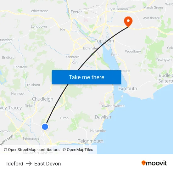 Ideford to East Devon map