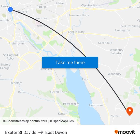 Exeter St Davids to East Devon map