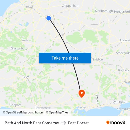 Bath And North East Somerset to East Dorset map