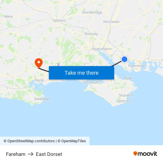 Fareham to East Dorset map