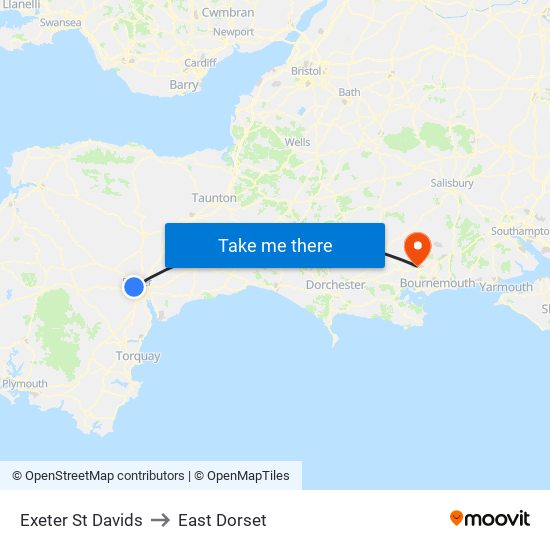 Exeter St Davids to East Dorset map