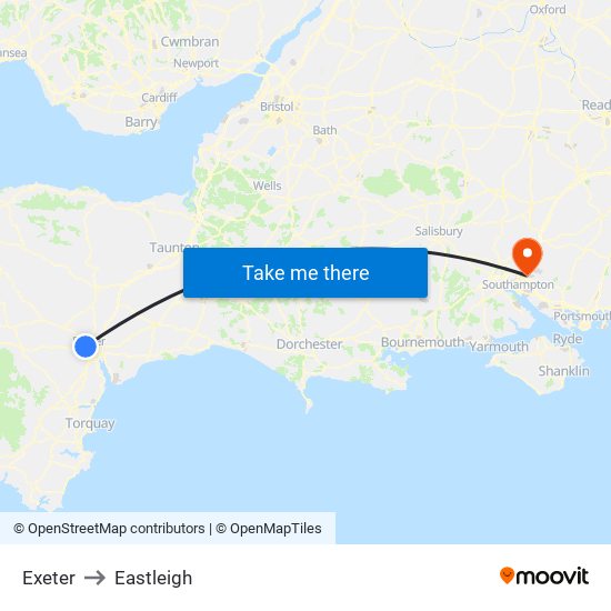 Exeter to Eastleigh map