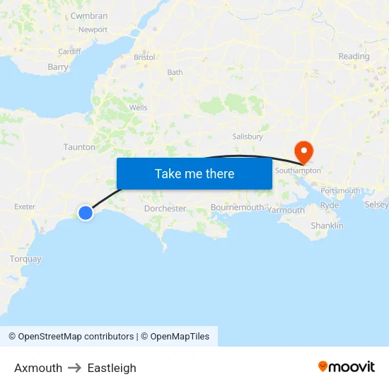 Axmouth to Eastleigh map