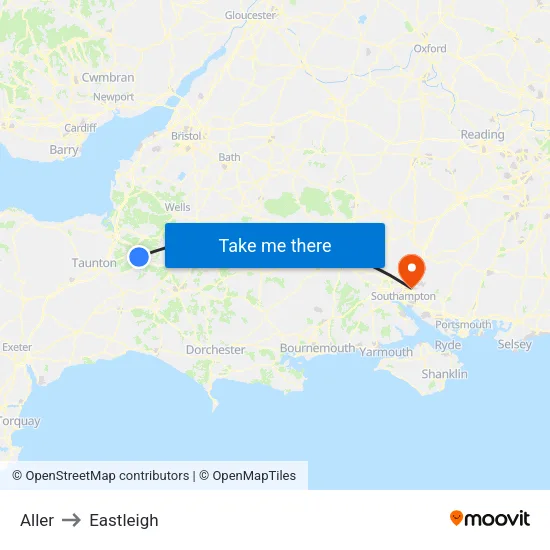 Aller to Eastleigh map