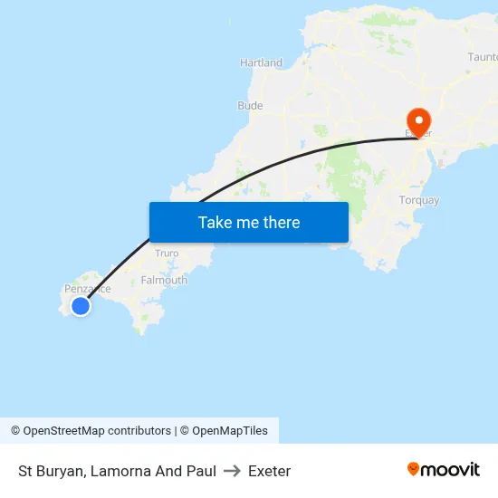 St Buryan, Lamorna And Paul to Exeter map