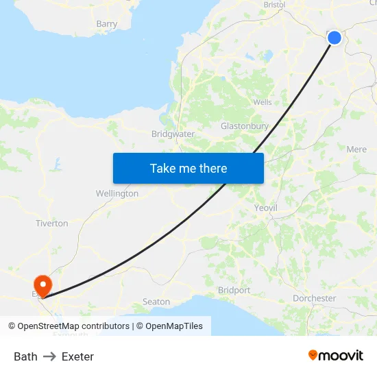 Bath to Exeter map