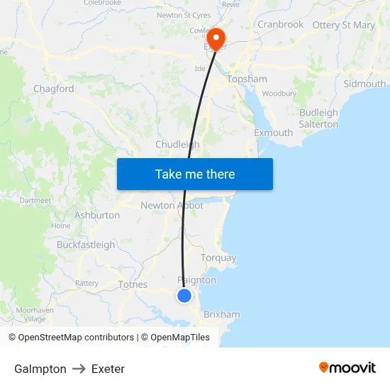 Galmpton to Exeter map