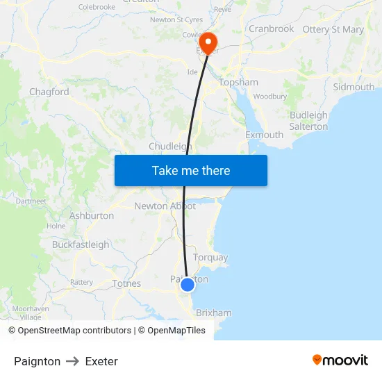 Paignton to Exeter map