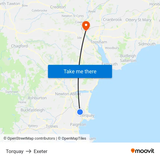 Torquay to Exeter map