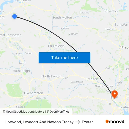 Horwood, Lovacott And Newton Tracey to Exeter map