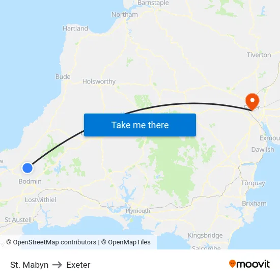 St. Mabyn to Exeter map