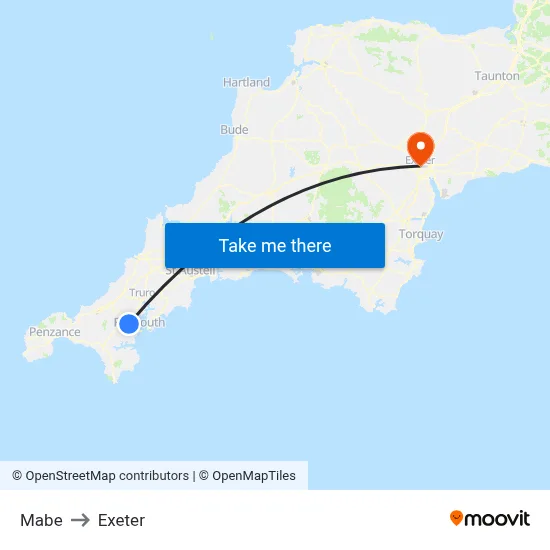 Mabe to Exeter map