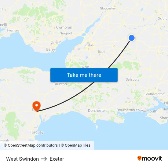 West Swindon to Exeter map