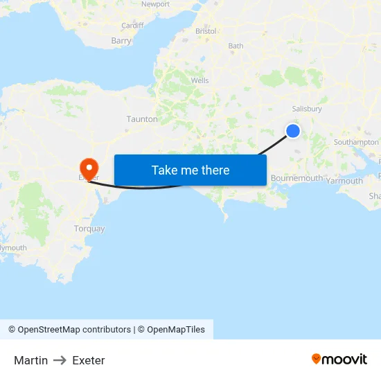 Martin to Exeter map