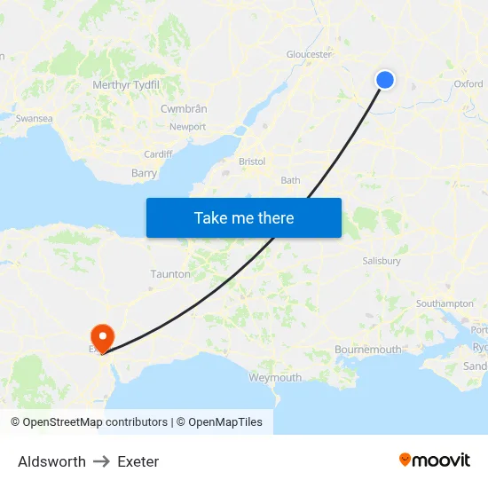 Aldsworth to Exeter map