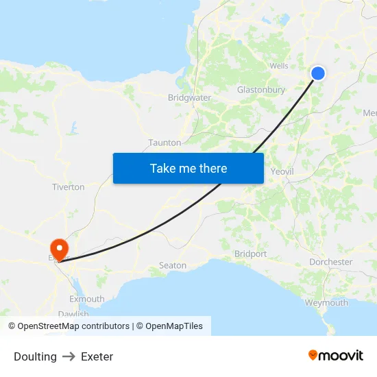 Doulting to Exeter map