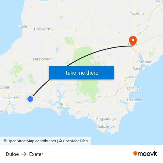 Duloe to Exeter map