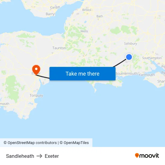 Sandleheath to Exeter map