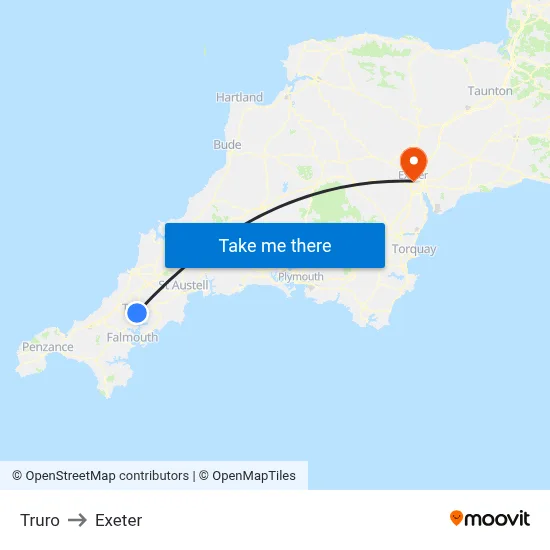 Truro to Exeter map