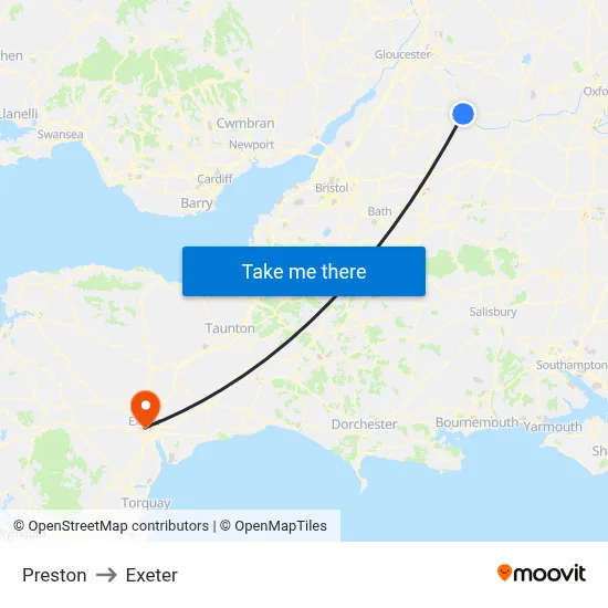 Preston to Exeter map