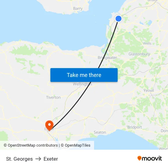 St. Georges to Exeter map