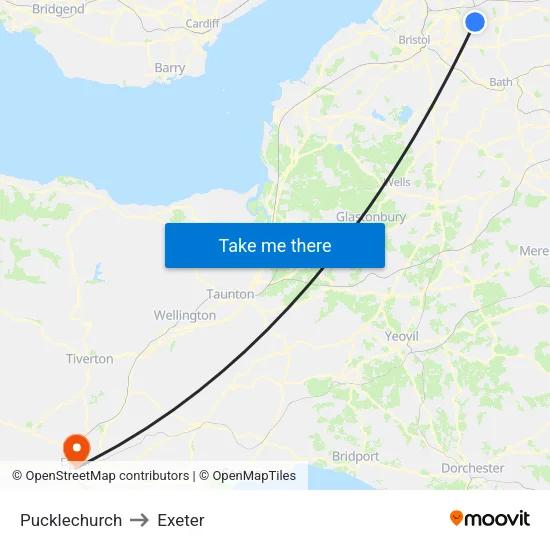 Pucklechurch to Exeter map