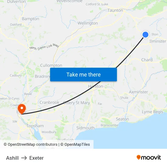 Ashill to Exeter map