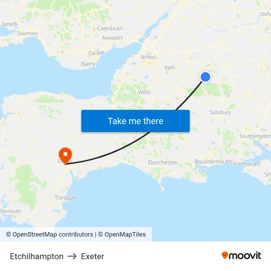 Etchilhampton to Exeter map