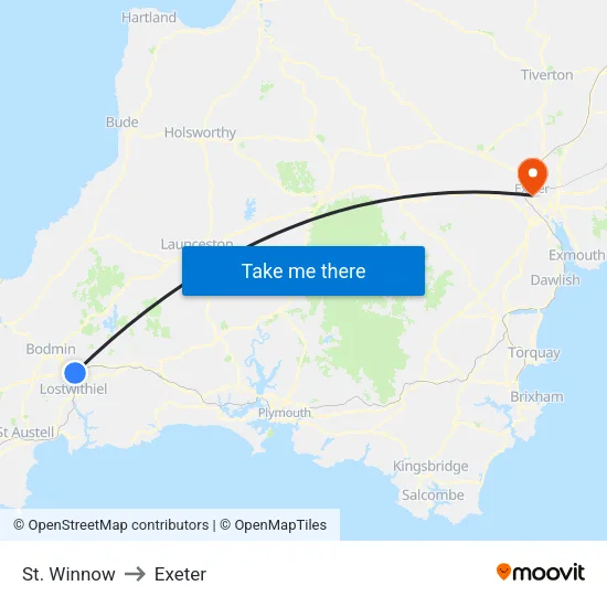 St. Winnow to Exeter map