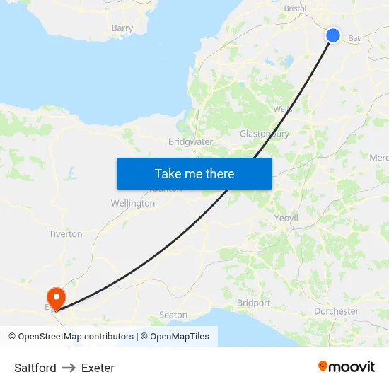 Saltford to Exeter map