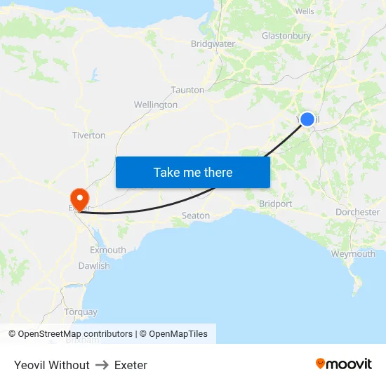 Yeovil Without to Exeter map