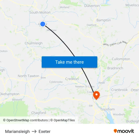 Mariansleigh to Exeter map
