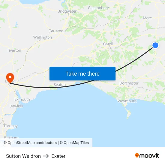 Sutton Waldron to Exeter map