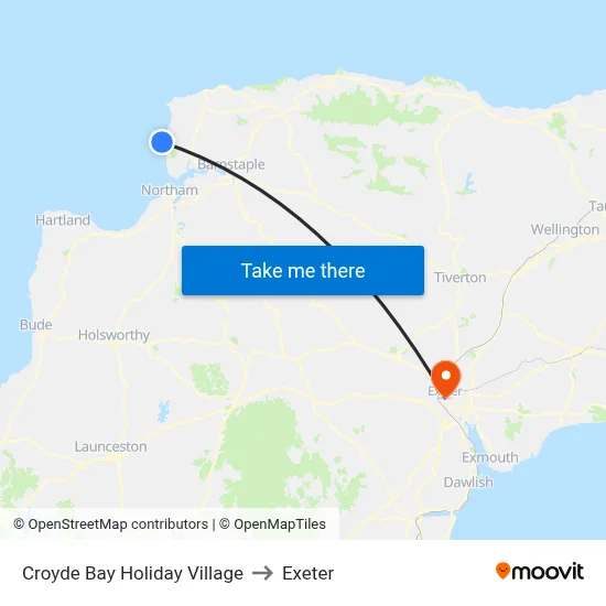 Croyde Bay Holiday Village to Exeter map