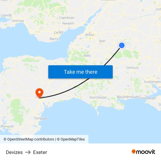 Devizes to Exeter map