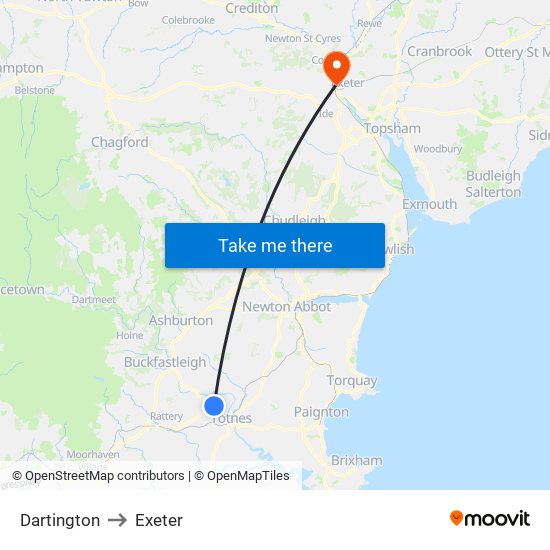 Dartington to Exeter map