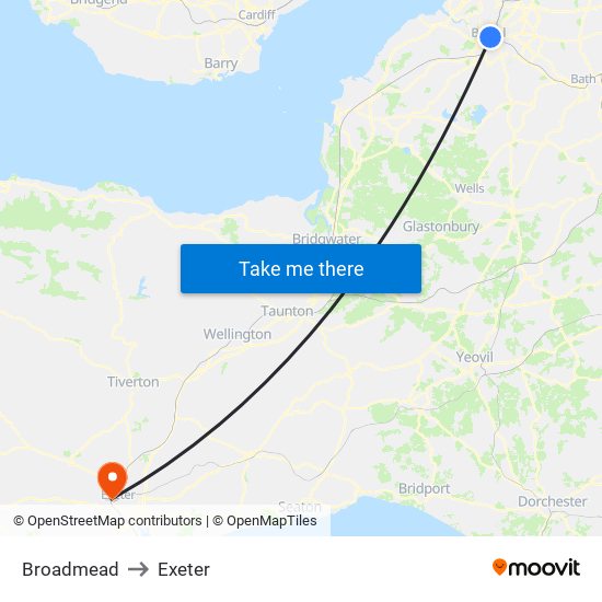 Broadmead to Exeter map